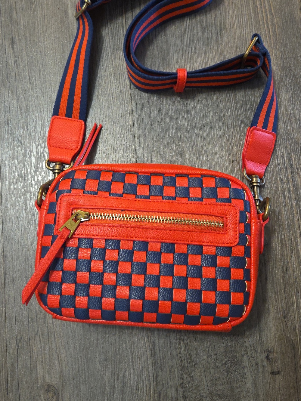 Universal Thread • Red and Navy Checkered Leather Crossbody Bag